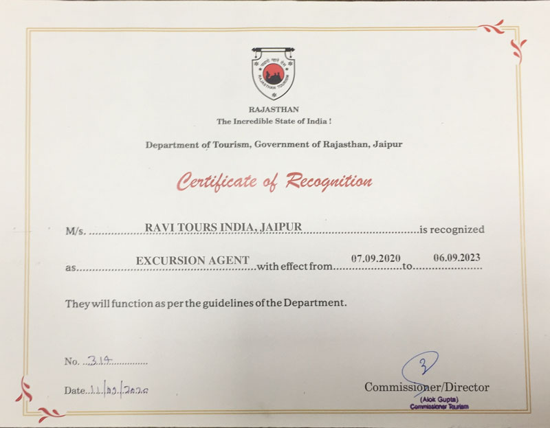 Certificate of Recognition Travel Agency